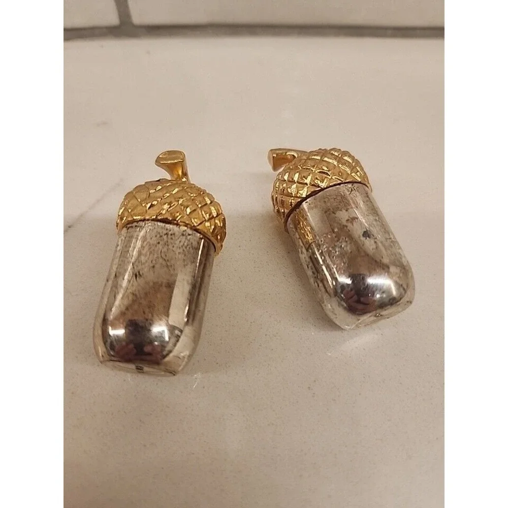 Vintage Silver With Gold Tone on top Salt and Pepper Acorn Shakers Made In Japan